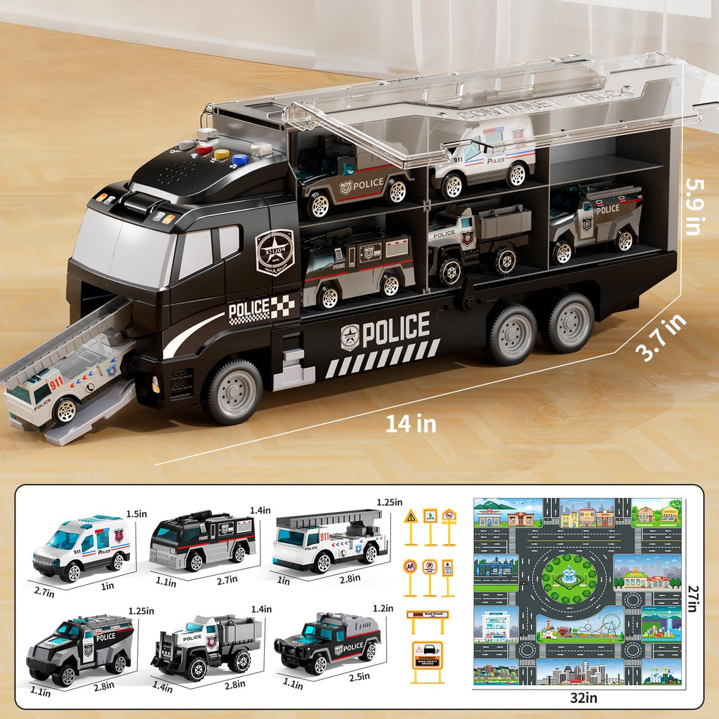 NIPLOOOW Toddler Boys Construction Truck Vehicle Toy Set with Play Mat and Die-Cast Toy Car, Transport Carrier Truck for Kids 3-5, Birthday Gifts Toys for 3-8 Year Old Boys