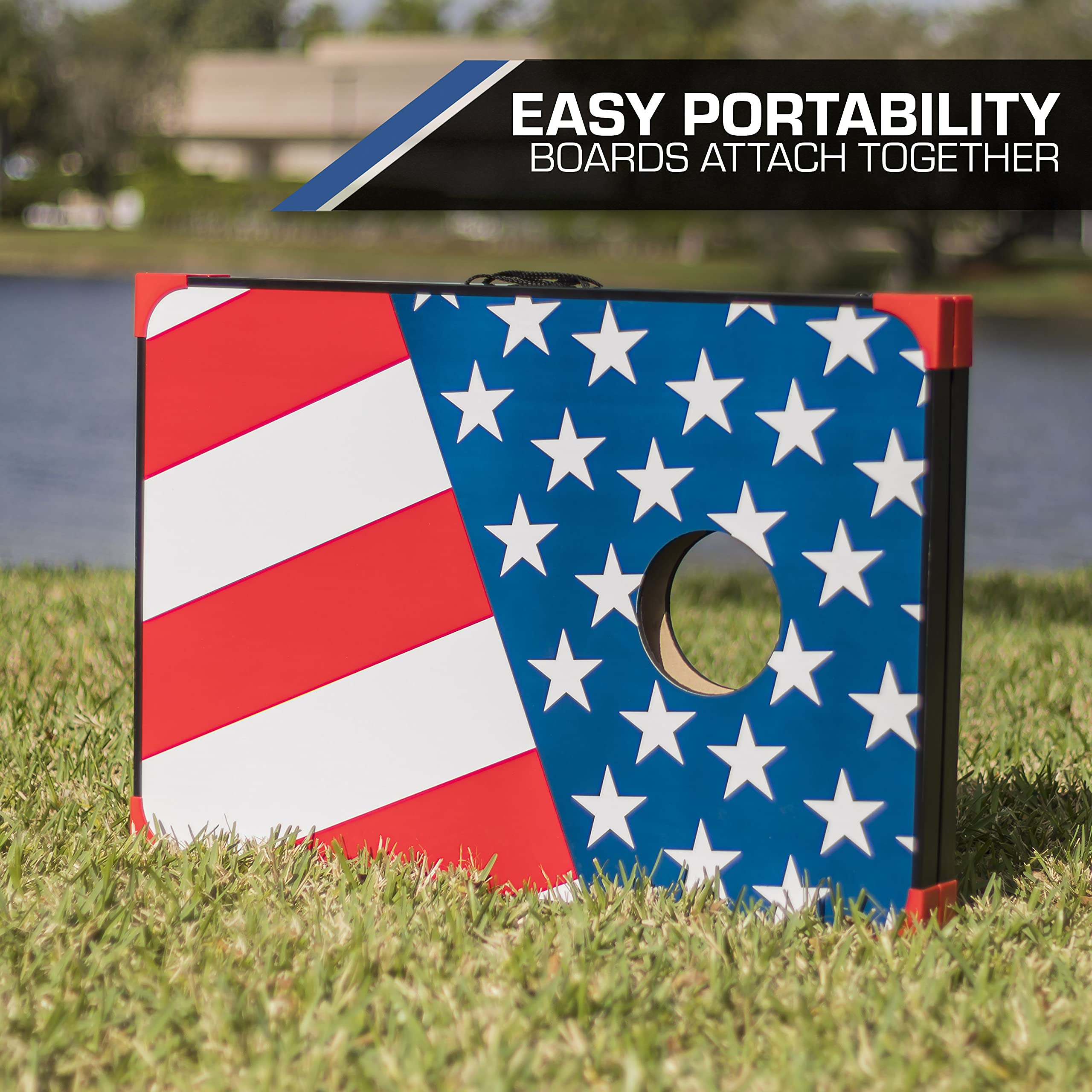 EastPoint Sports Cornhole Game Set Bean Bag Toss MDF - 2' W x 3' L - Built-In Storage, Convenient Carry Handles and 8 Premium Bean Bags