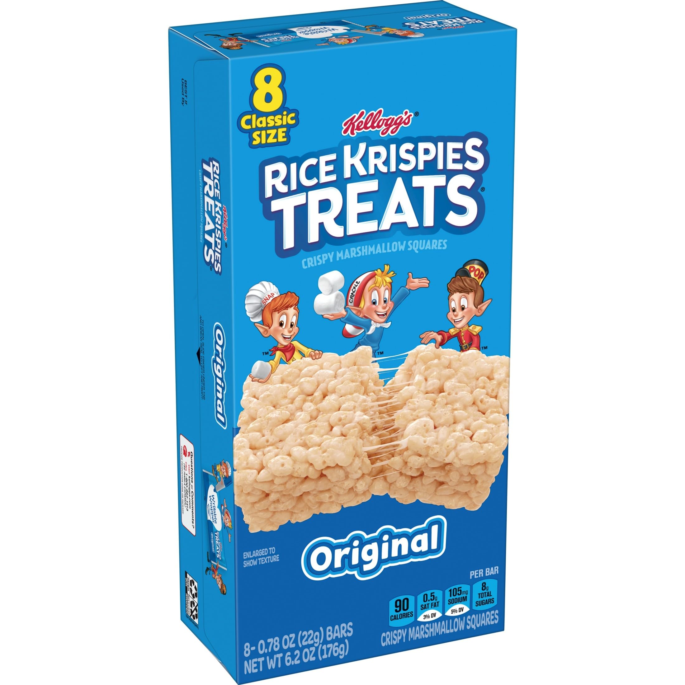 Rice Krispies Treats Crispy Marshmallow Squares, Kids Snacks, Cereal Bars, Original, 31.2oz Box (40 Bars)