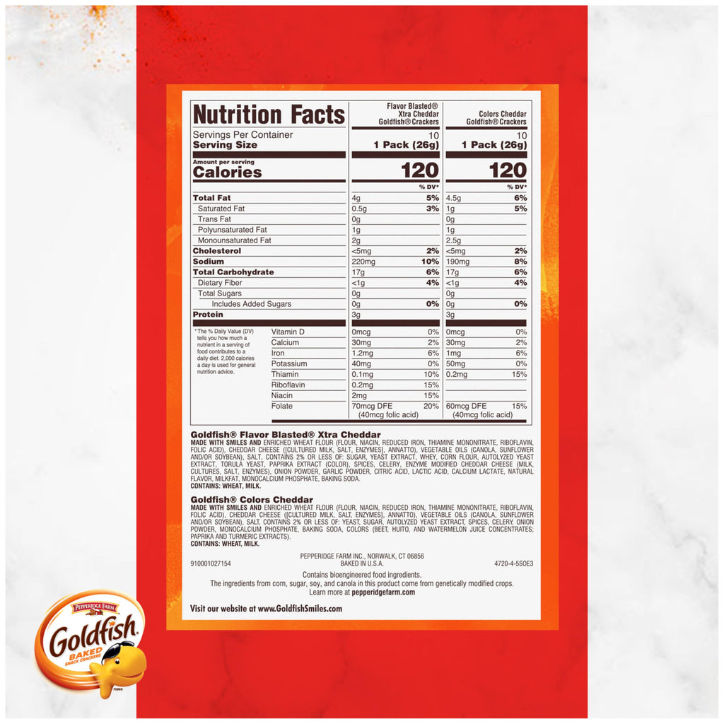 Goldfish Crackers Big Smiles Variety Pack with Cheddar, Colors, and Pretzels, Snack Packs, 30 Ct