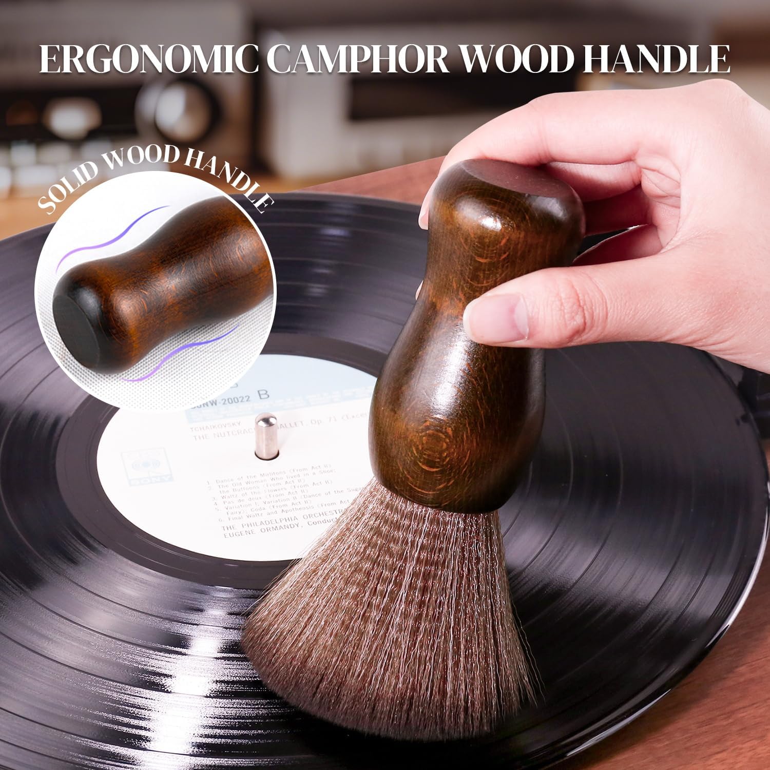 XQ XIAO QIAO Vinyl Record Cleaning Brush - Anti Static Dust Wooden Vinyl Cleaner Brush - Record Player Accessories