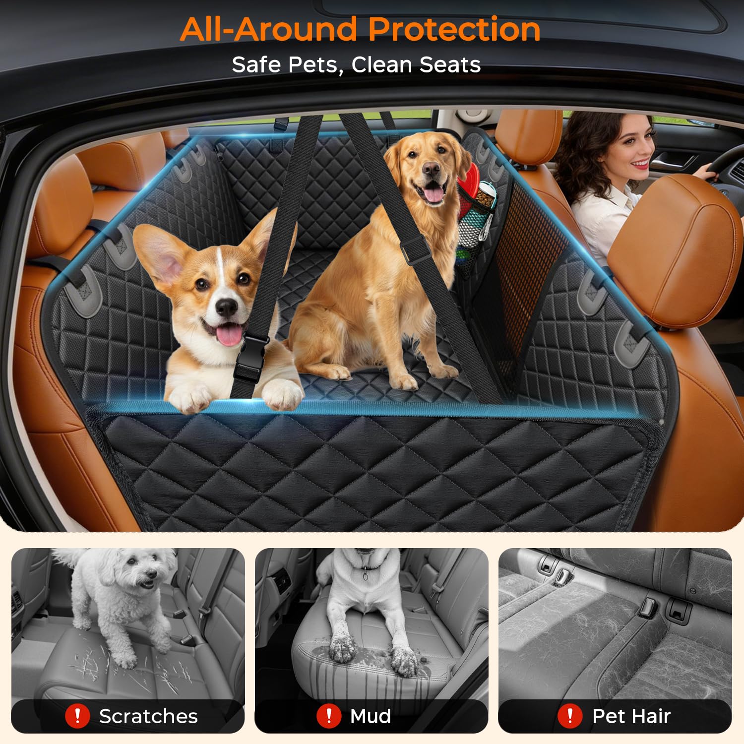 URPOWER Dog Car Seat Cover for Back Seat, Waterproof Hammock for Car & SUV
