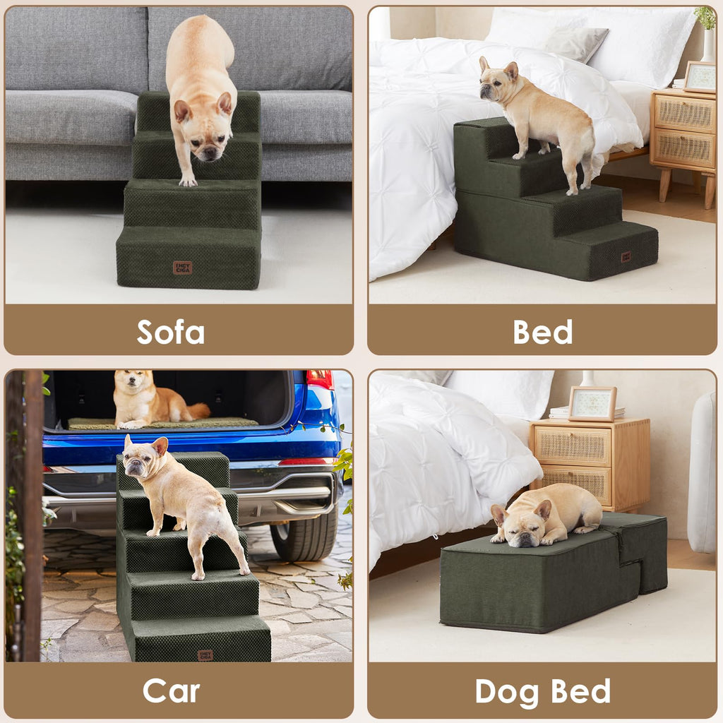 EHEYCIGA Dog Stairs for Bed 18" H, 4-Step Dog Steps for High Bed, Grey