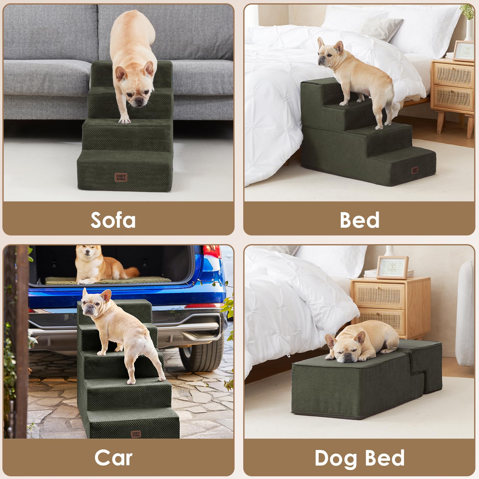 EHEYCIGA Dog Stairs for Bed 18" H, 4-Step Dog Steps for High Bed, Grey