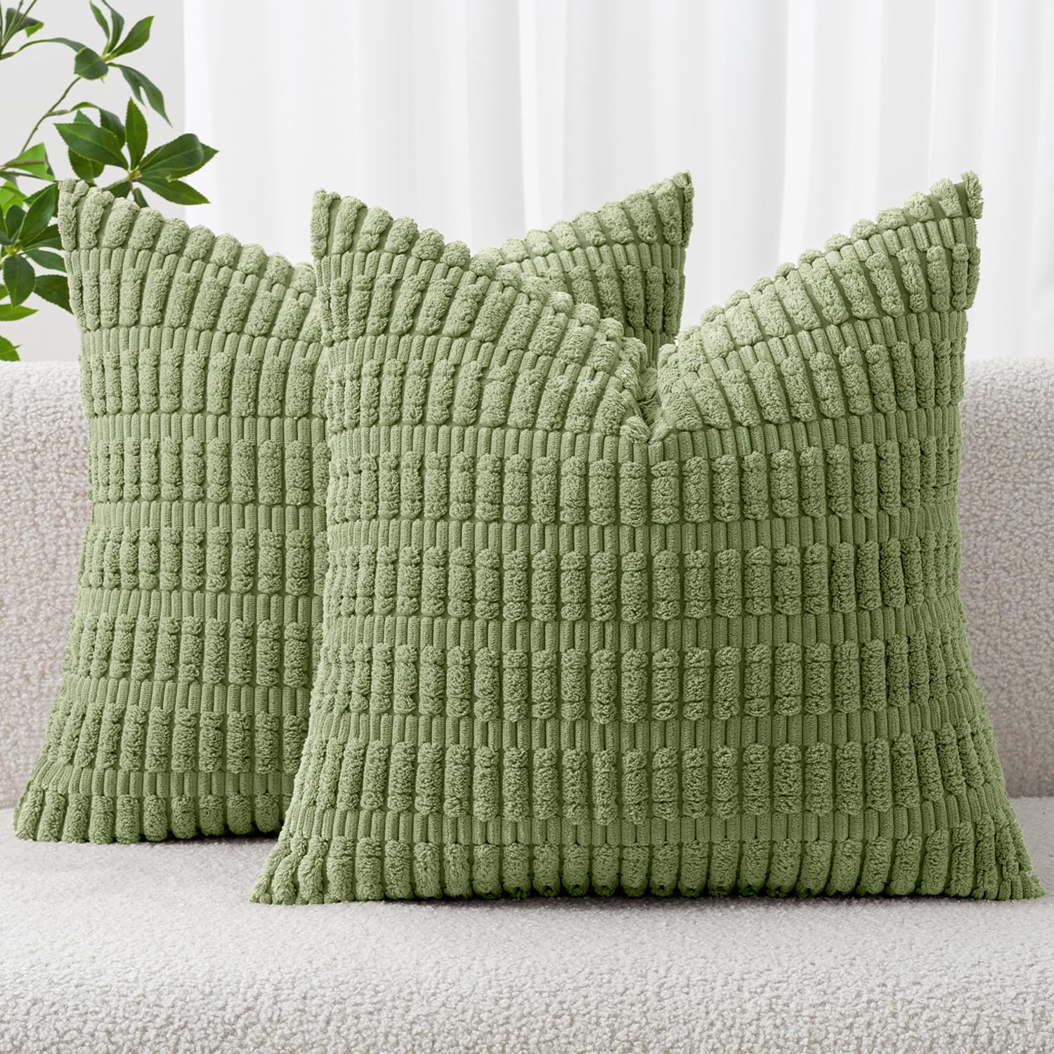 MIULEE Corduroy Decorative Throw Pillow Covers 18x18 Cream White Pack of 2