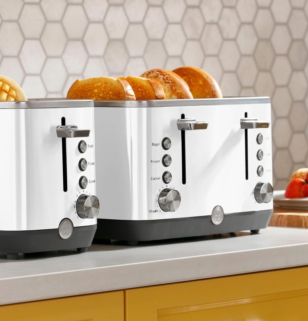 GE 4 Slice Toaster | Extra Wide Slots for Bagels, Breads, Waffles & More | 7 Shade Options | Countertop Kitchen Essentials | 1500 watt, White