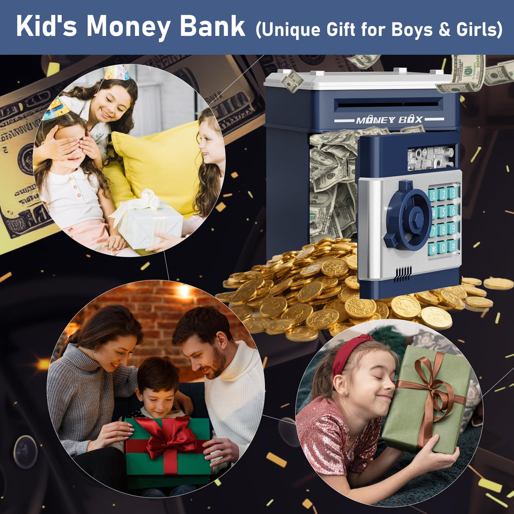 Refasy Piggy Bank Cash Coin Can ATM Bank Electronic Coin Money Bank for Kids Age 3-12, Money Savings Box Mini ATM Coin Bank Toys Gifts for 3 4 5 6 7 8 9 10 11 12 Year Old Boys Girls