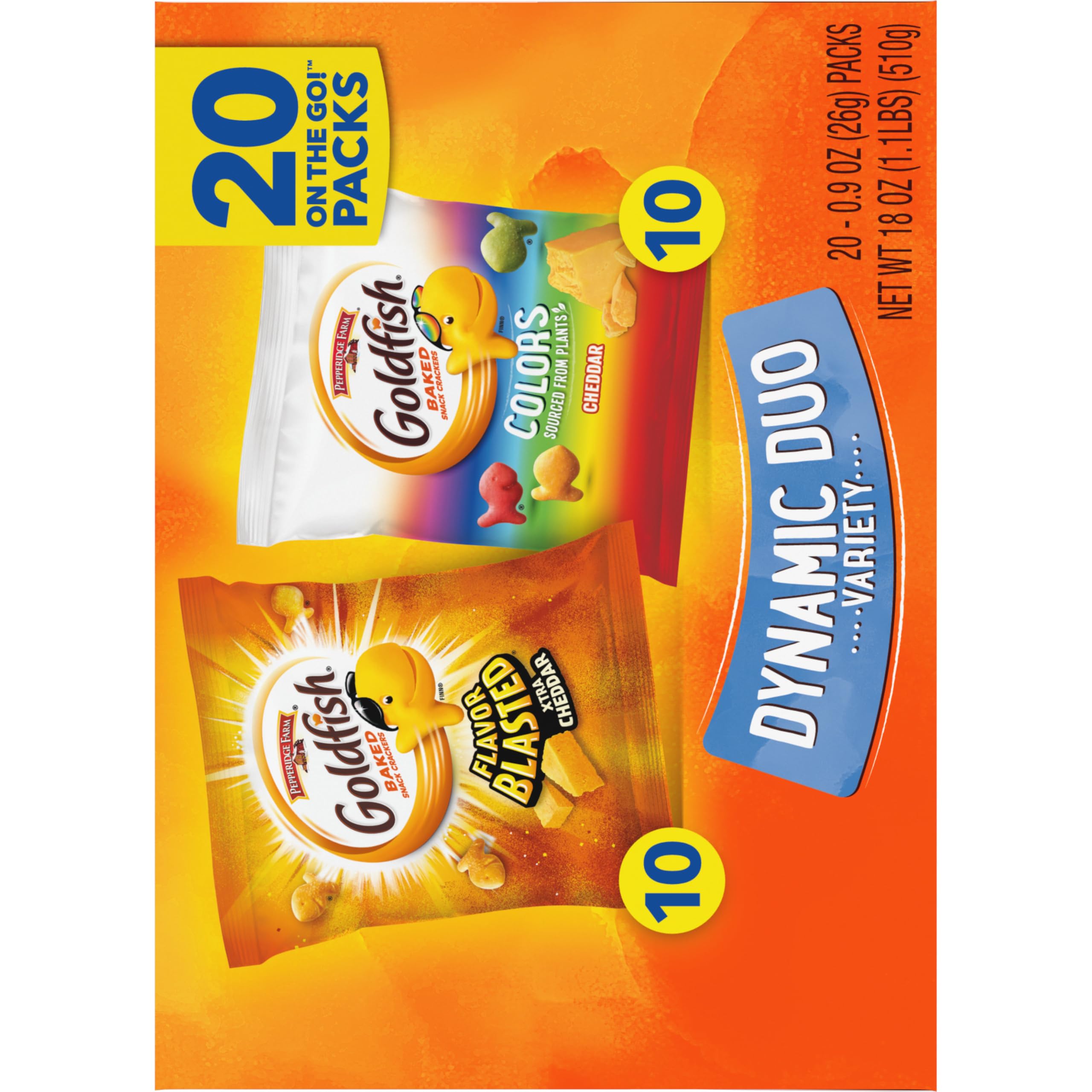 Goldfish Crackers Big Smiles Variety Pack with Cheddar, Colors, and Pretzels, Snack Packs, 30 Ct