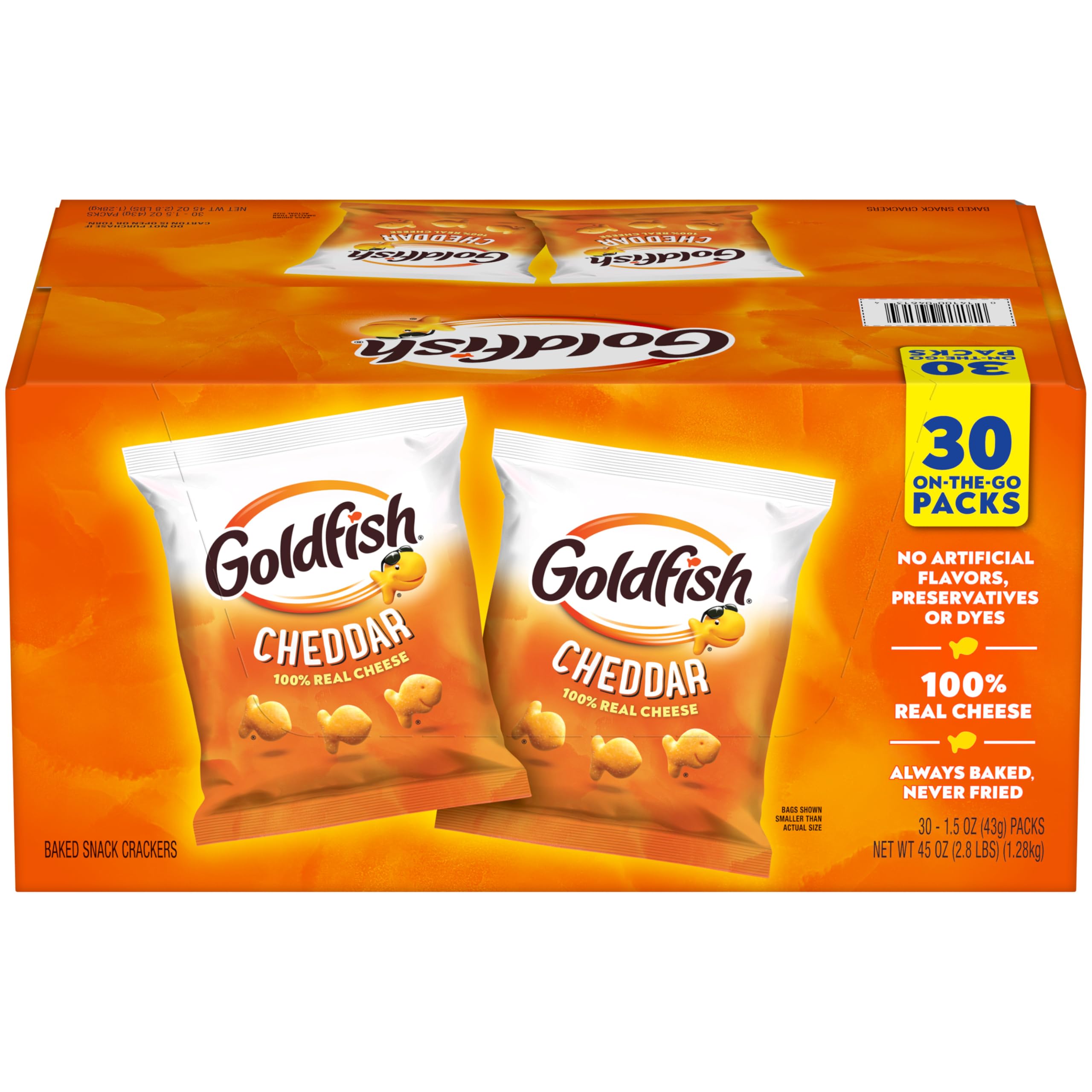 Goldfish Crackers Big Smiles Variety Pack with Cheddar, Colors, and Pretzels, Snack Packs, 30 Ct