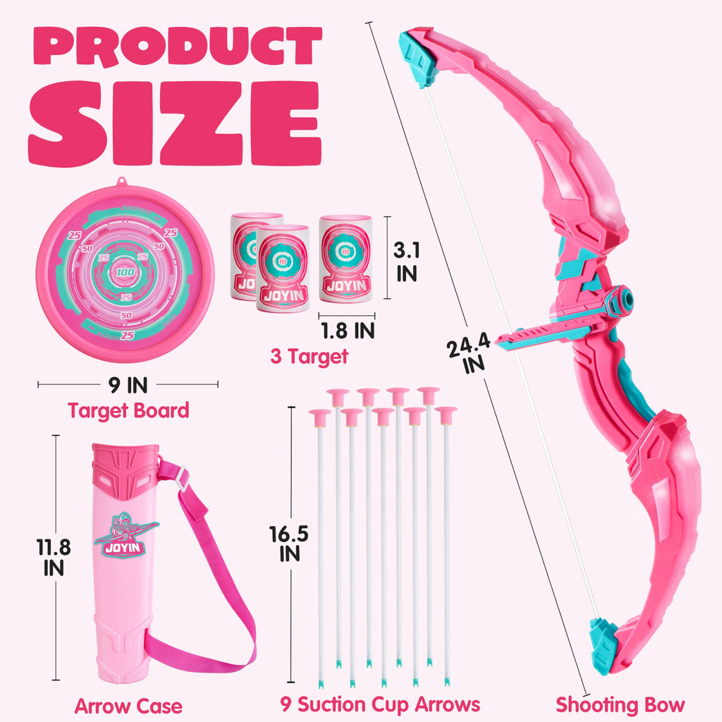 JOYIN Kids Bow and Arrow Set, LED Light Up Archery Toy Set with 9 Suction Cup Arrows, Target & Arrow Case, Indoor and Outdoor Hunting Play Gift Toys for Kids, Boys & Girls Ages 6-12