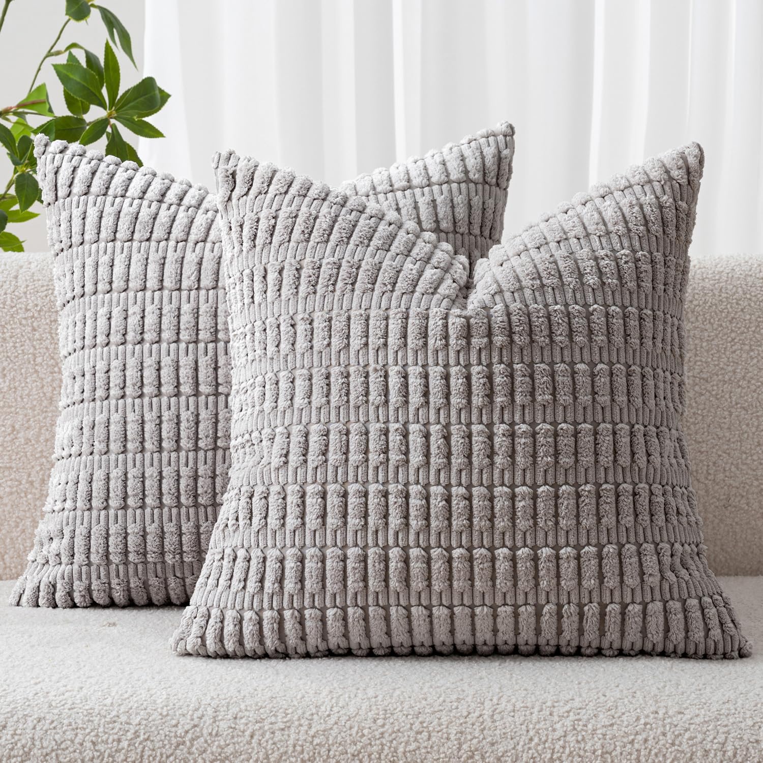 MIULEE Corduroy Decorative Throw Pillow Covers 18x18 Cream White Pack of 2
