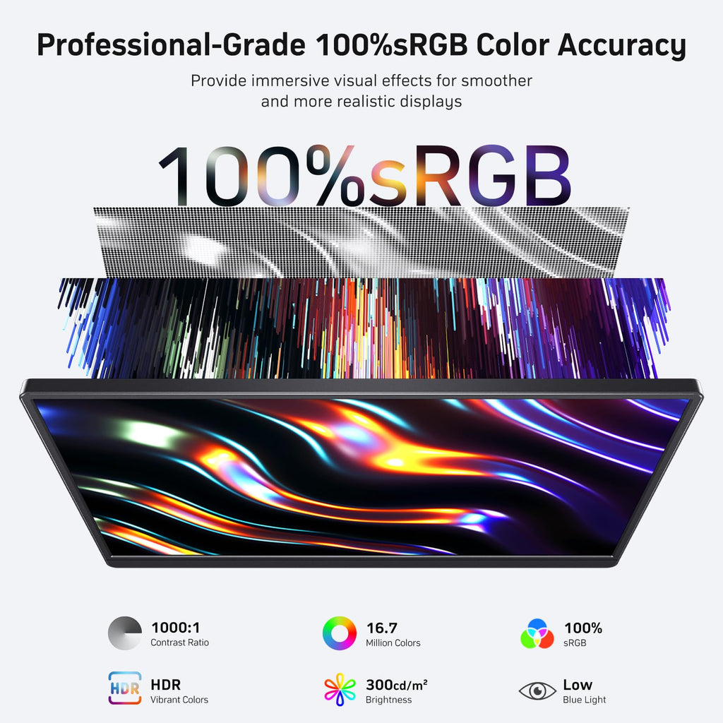 MNN 15.6" FHD 60Hz Portable Monitor USB-C HDMI IPS HDR Gaming Laptop
