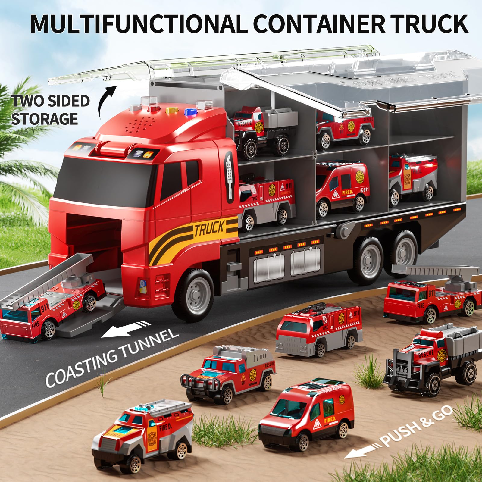 NIPLOOOW Toddler Boys Construction Truck Vehicle Toy Set with Play Mat and Die-Cast Toy Car, Transport Carrier Truck for Kids 3-5, Birthday Gifts Toys for 3-8 Year Old Boys