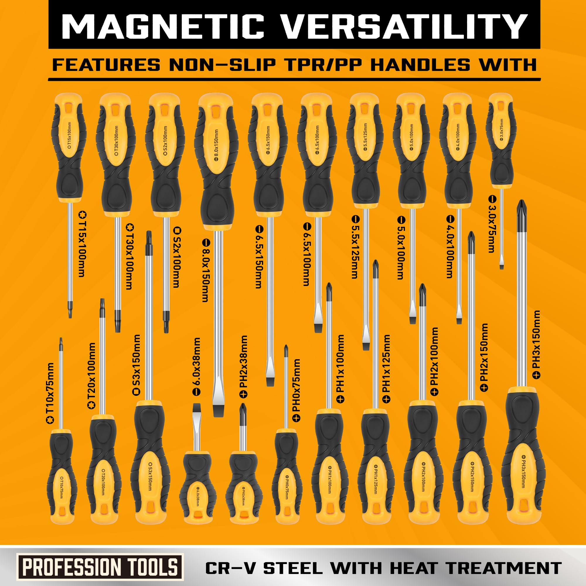 Amartisan 10-Piece Magnetic Screwdrivers Set, 5 Phillips and 5 Slotted Tips Professional Cushion Grip Screwdriver Set 2pcs Portable Multifunction Key Mini Screwdriver (Yellow)