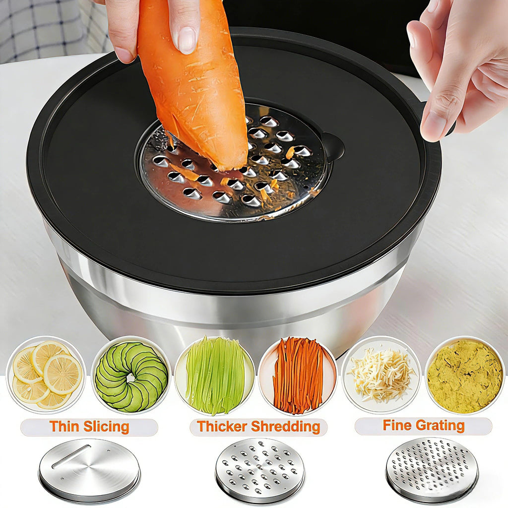 Mixing Bowls with Airtight Lids Set, 26PCS Stainless Steel Khaki Bowls with Grater Attachments, Non-Slip Bottoms & Kitchen Gadgets Set, Size 7, 4, 2.5, 2.0,1.5, 1QT, Great for Mixing & Serving