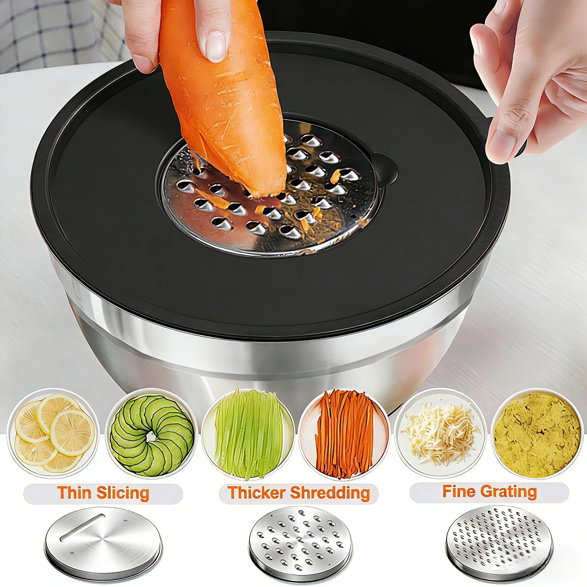 Mixing Bowls with Airtight Lids Set, 26PCS Stainless Steel Khaki Bowls with Grater Attachments, Non-Slip Bottoms & Kitchen Gadgets Set, Size 7, 4, 2.5, 2.0,1.5, 1QT, Great for Mixing & Serving