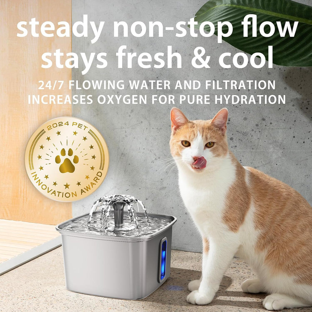 Veken Innovation Award Winner Stainless Steel Cat Water Fountain, 108oz