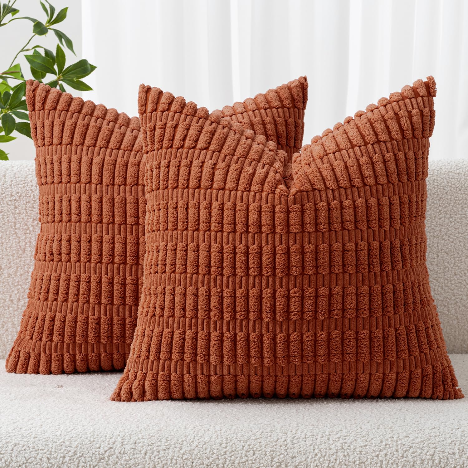 MIULEE Corduroy Decorative Throw Pillow Covers 18x18 Cream White Pack of 2