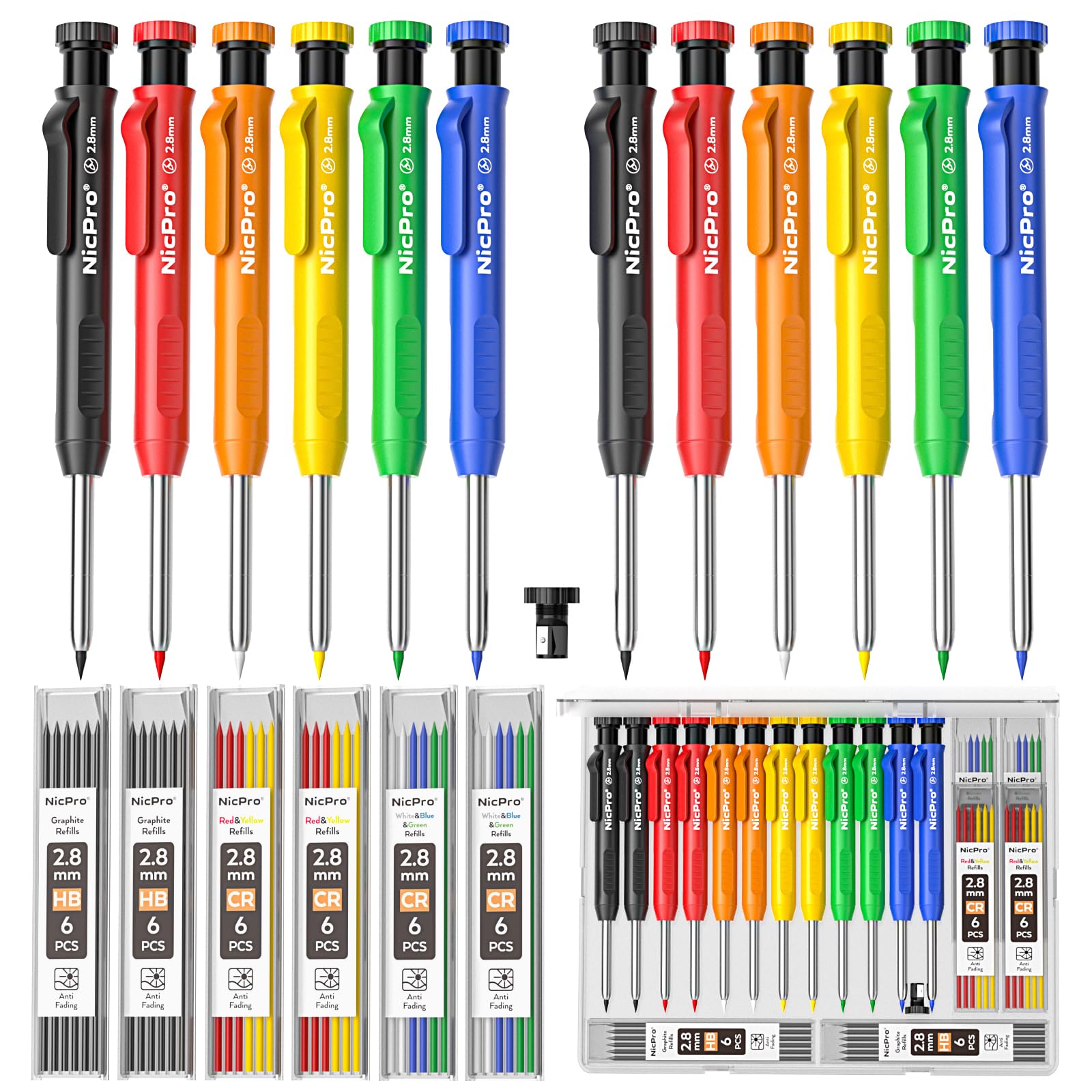 Nicpro Carpenter Pencils with Sharpener, Mechanical Pencil for Construction
