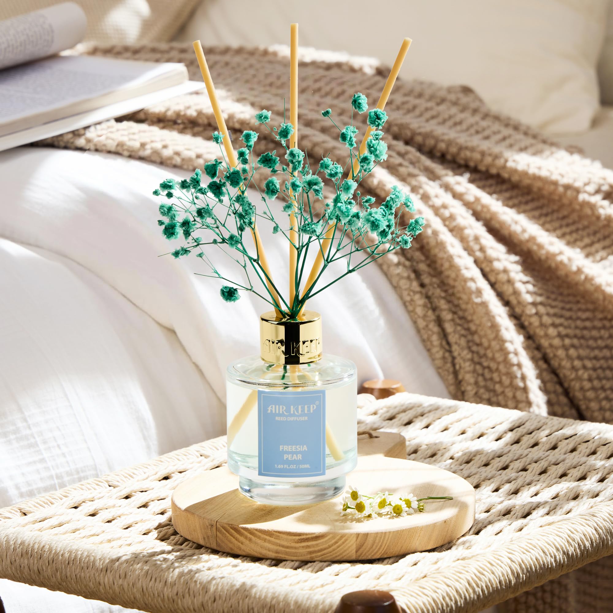 Airkeep Reed Diffuser Set of 3,Clean Linen Ocean Mist&Sea Salt Lavender Eucalyptus Oil Reed Diffusers for Bedroom Living Room Office Aromatherapy Oil Reed Diffuser for Gift 50ml x 3