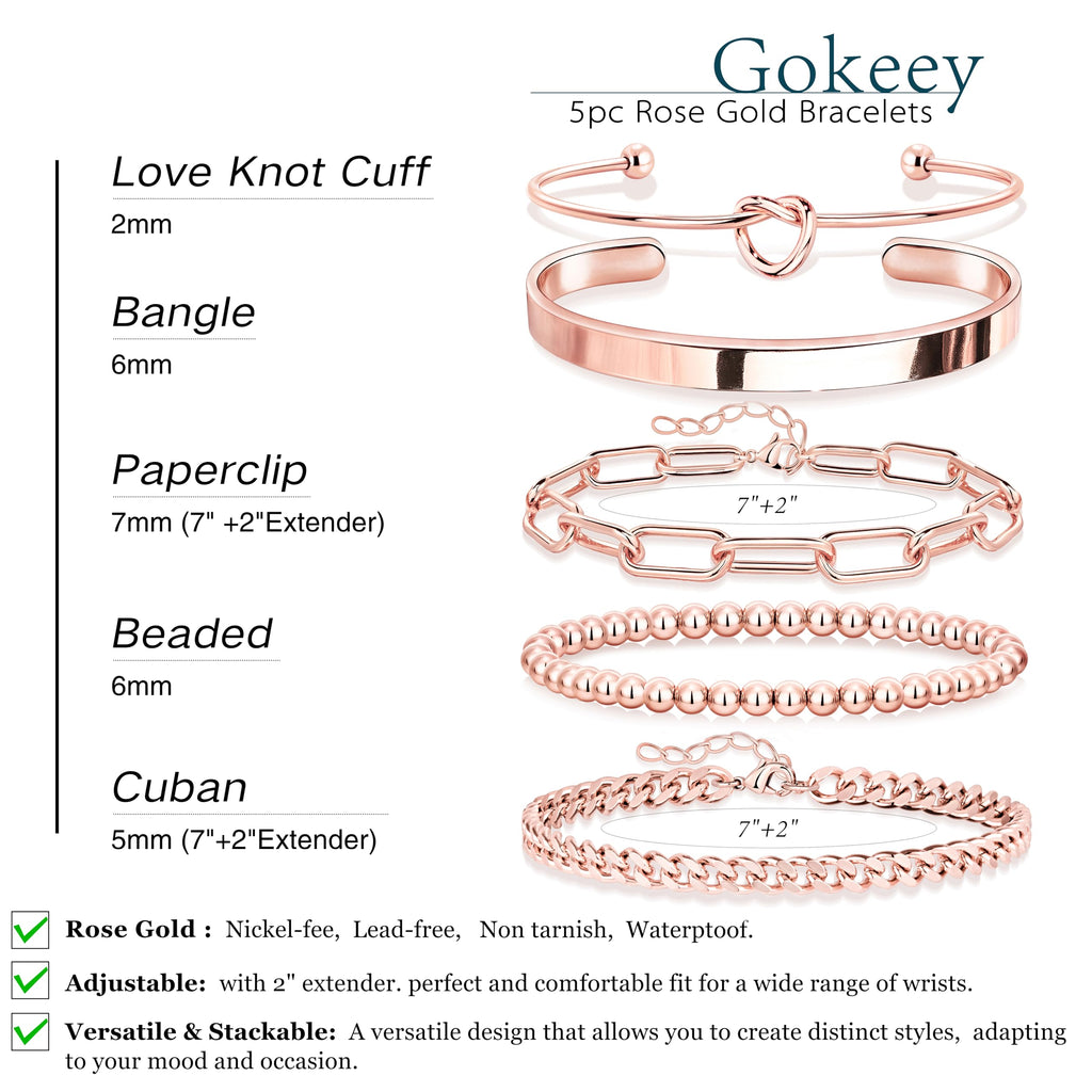 Gokeey Gold Bracelets Set for Women Non Tarnish, Waterproof 14K Gold Plated Sterling Silver Chunky Cuff Bracelet Stackable Gold Bangles Bracelet for Women Trendy Fashion Accessories Tie Knot Cuban Rope Paperclip Beaded Bracelet Stack Jewelry Mothers Day G