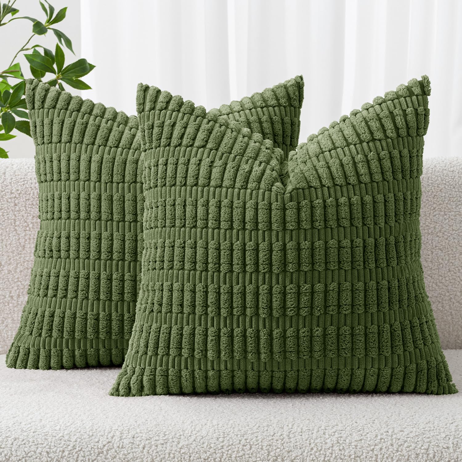 MIULEE Corduroy Decorative Throw Pillow Covers 18x18 Cream White Pack of 2