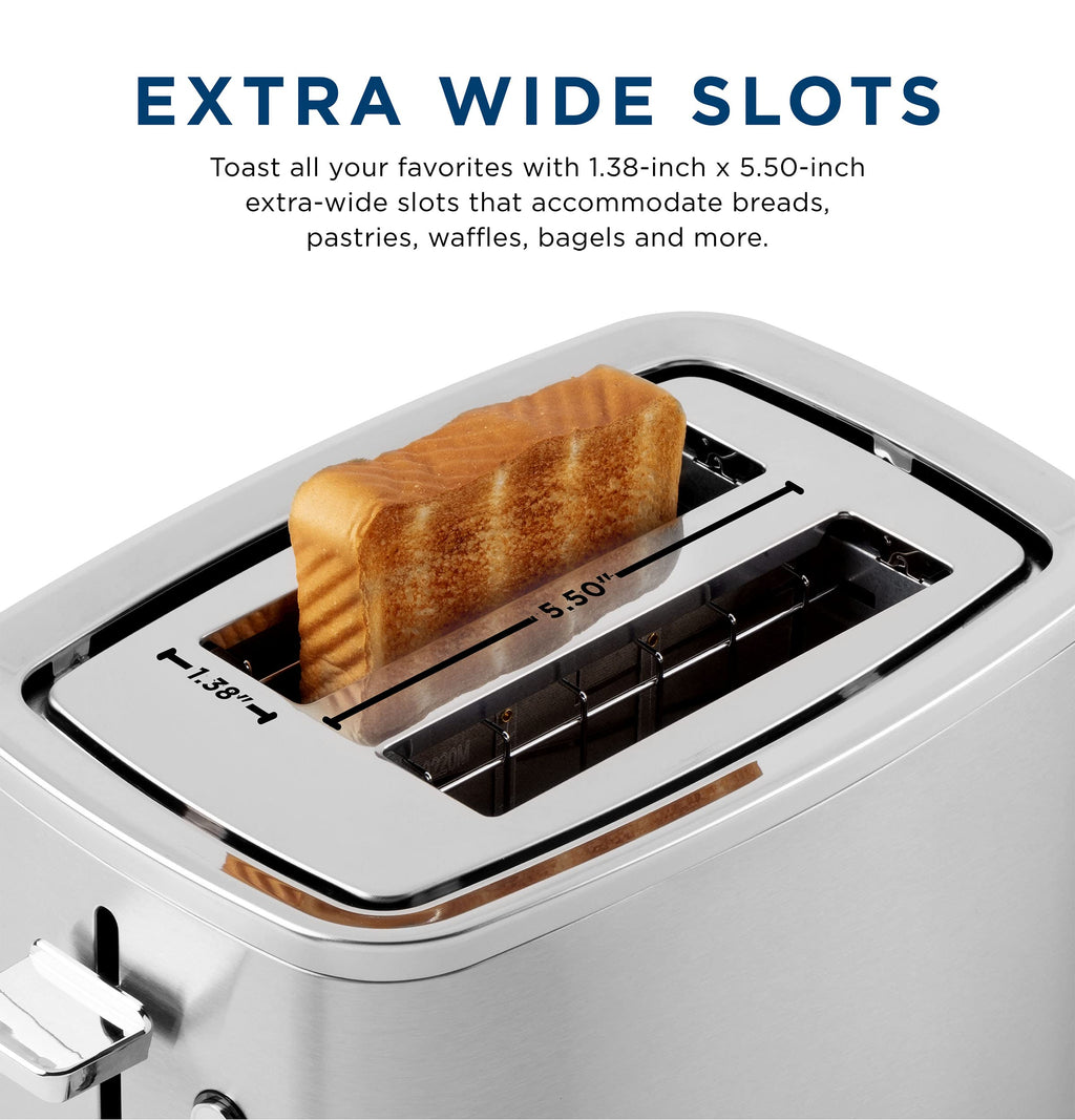 GE 4 Slice Toaster | Extra Wide Slots for Bagels, Breads, Waffles & More | 7 Shade Options | Countertop Kitchen Essentials | 1500 watt, White