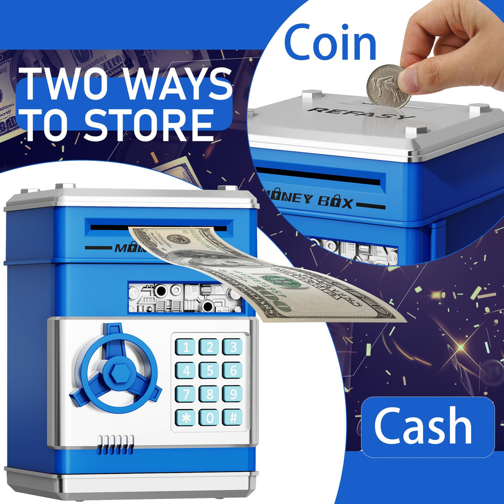 Refasy Piggy Bank Cash Coin Can ATM Bank Electronic Coin Money Bank for Kids Age 3-12, Money Savings Box Mini ATM Coin Bank Toys Gifts for 3 4 5 6 7 8 9 10 11 12 Year Old Boys Girls