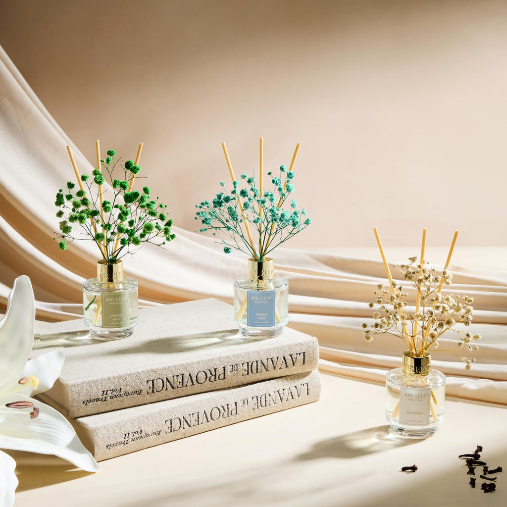 Airkeep Reed Diffuser Set of 3,Clean Linen Ocean Mist&Sea Salt Lavender Eucalyptus Oil Reed Diffusers for Bedroom Living Room Office Aromatherapy Oil Reed Diffuser for Gift 50ml x 3