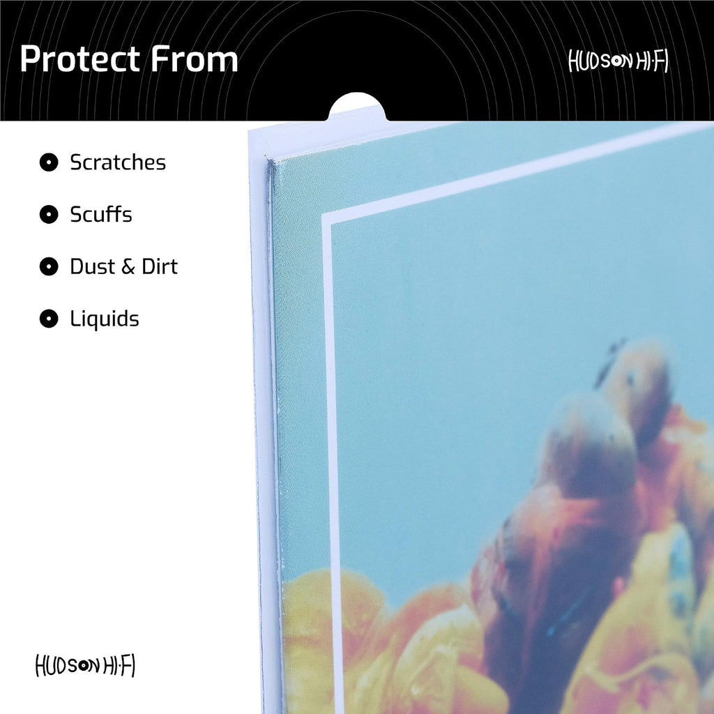 Hudson Hi-Fi Flexible Archival-Grade Vinyl Jacket Outer Sleeves – 100 Pack – Crystal Clear Polypropylene, Anti-Static & Acid-Free