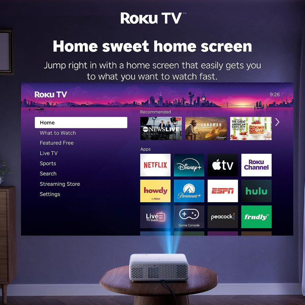 Aurzen Roku TV D1R Smart Portable Outdoor Projector with WiFi and Bluetooth