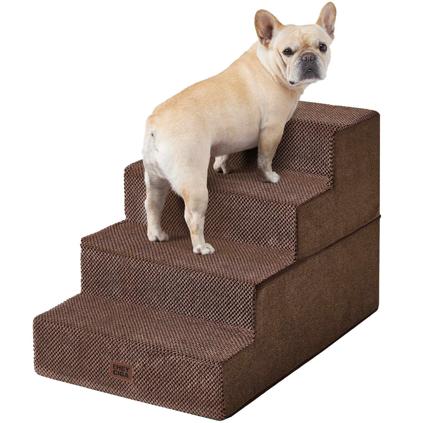 EHEYCIGA Dog Stairs for Bed 18" H, 4-Step Dog Steps for High Bed, Grey