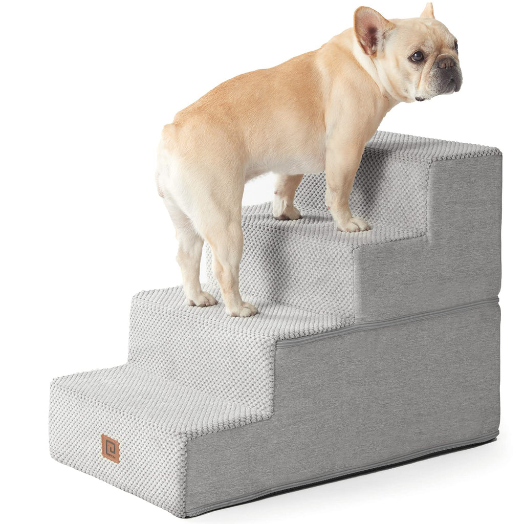 EHEYCIGA Dog Stairs for Bed 18" H, 4-Step Dog Steps for High Bed, Grey