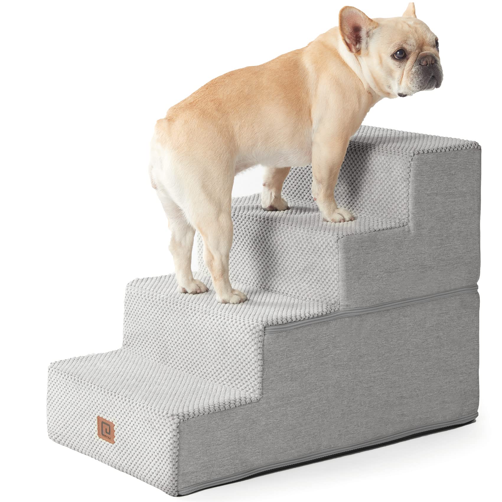 EHEYCIGA Dog Stairs for Bed 18" H, 4-Step Dog Steps for High Bed, Grey