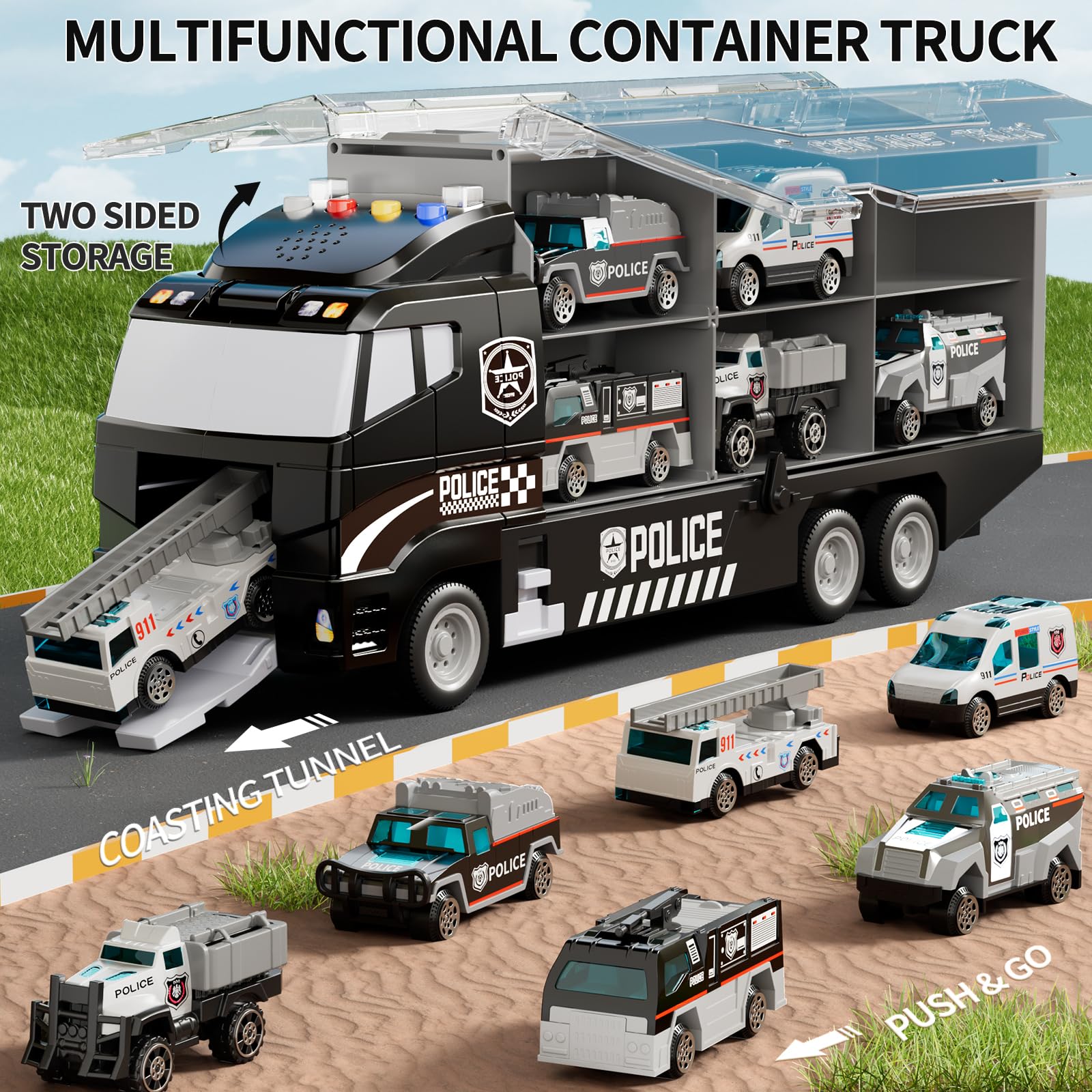 NIPLOOOW Toddler Boys Construction Truck Vehicle Toy Set with Play Mat and Die-Cast Toy Car, Transport Carrier Truck for Kids 3-5, Birthday Gifts Toys for 3-8 Year Old Boys