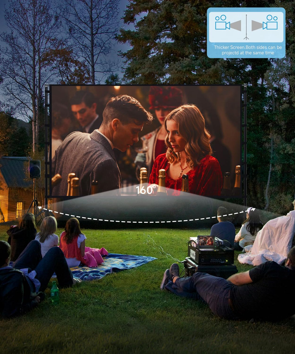 STWUI Outdoor-Projector-Screen-with-Stand - 120 inch Portable Projector Screen Indoor Outdoor Projector Screens 16:9 4K HD Lightweight Movie Screen with Carry Bag for Backyard Movie Night