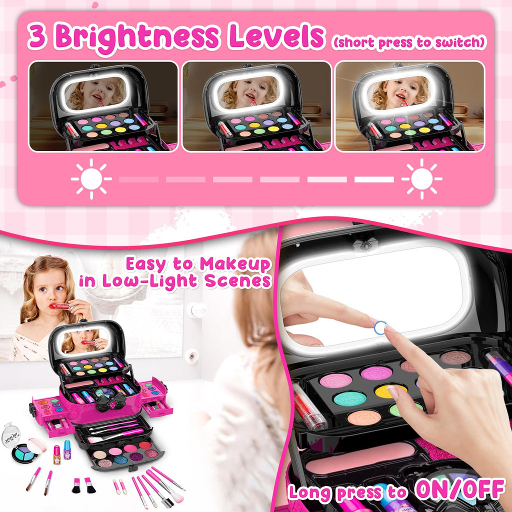 Hollyhi 58 Pcs Kids Makeup Toys Kit for Girls, Real Washable Make Up Set