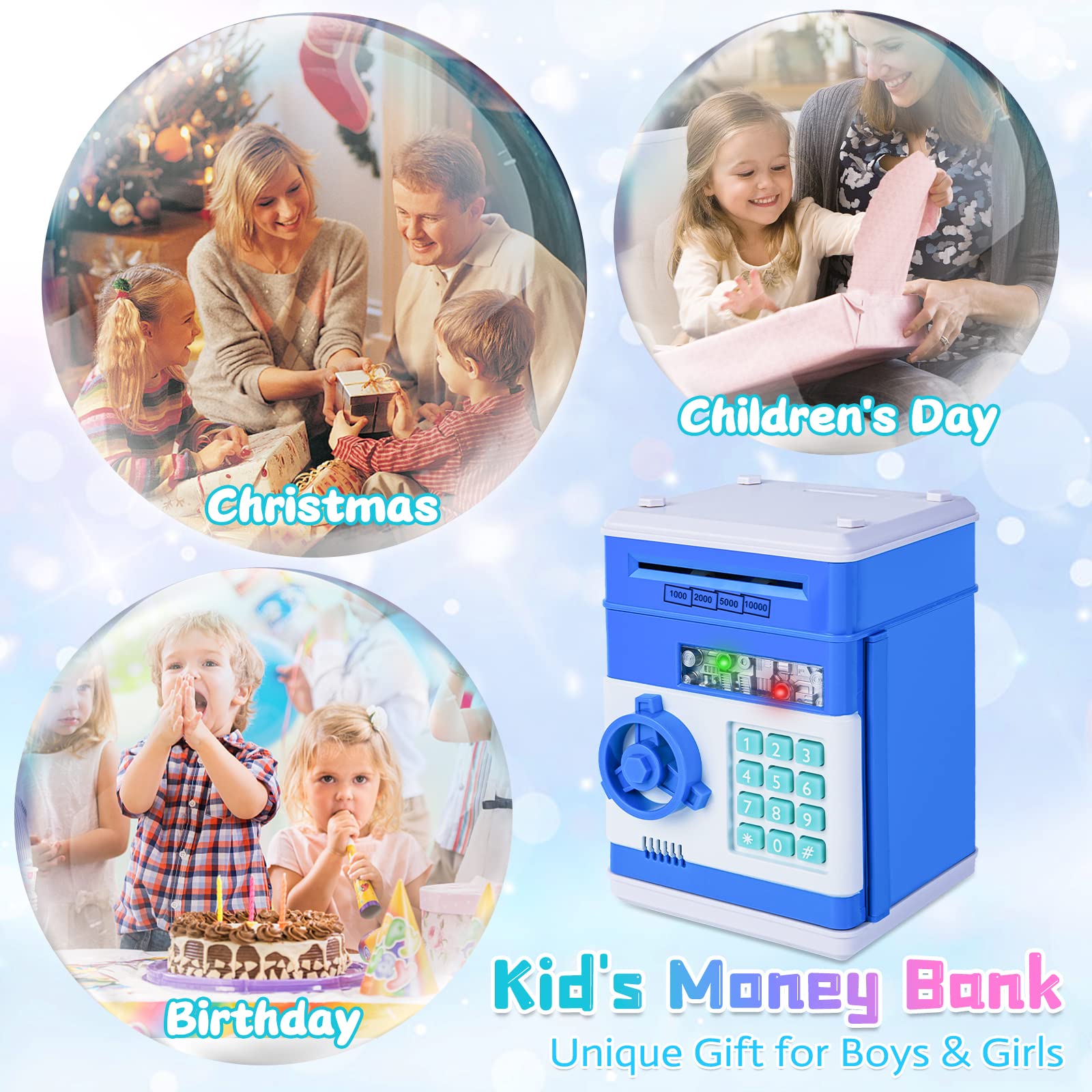 Refasy Piggy Bank Cash Coin Can ATM Bank Electronic Coin Money Bank for Kids Age 3-12, Money Savings Box Mini ATM Coin Bank Toys Gifts for 3 4 5 6 7 8 9 10 11 12 Year Old Boys Girls