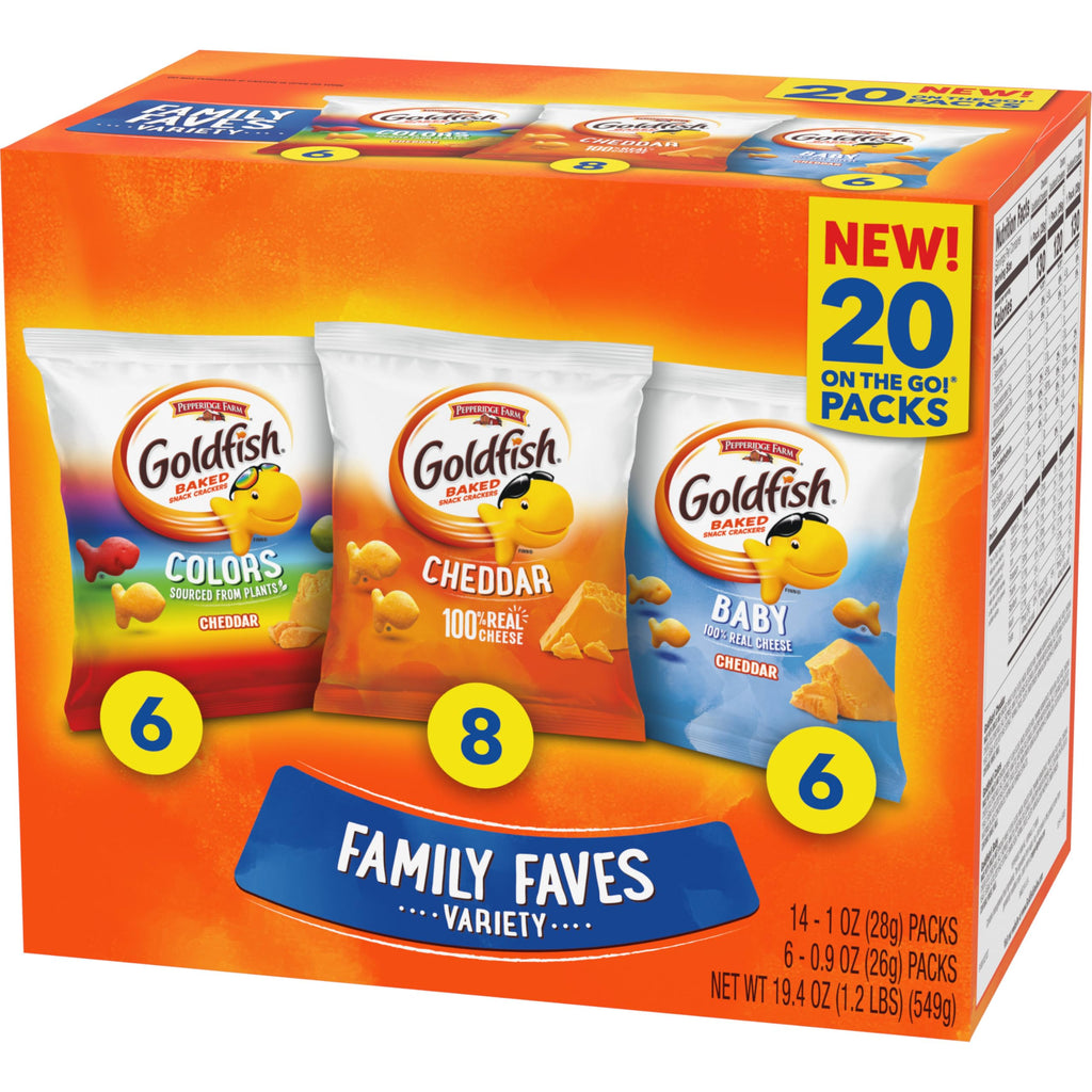 Goldfish Crackers Big Smiles Variety Pack with Cheddar, Colors, and Pretzels, Snack Packs, 30 Ct