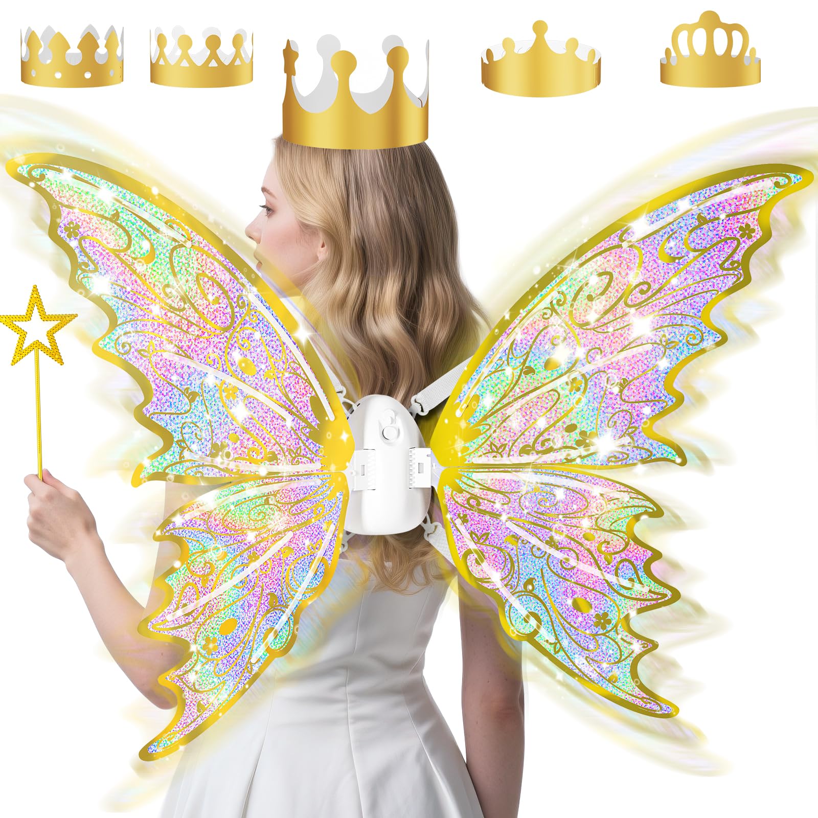 maysida Electric Fairy Wings for Girls, Light Up Moving Butterfly Wings with LED Lights and Music, Toy for Kids as Halloween Valentine Birthday Christmas Party Costume Princess Cosplay Dress Up Gift