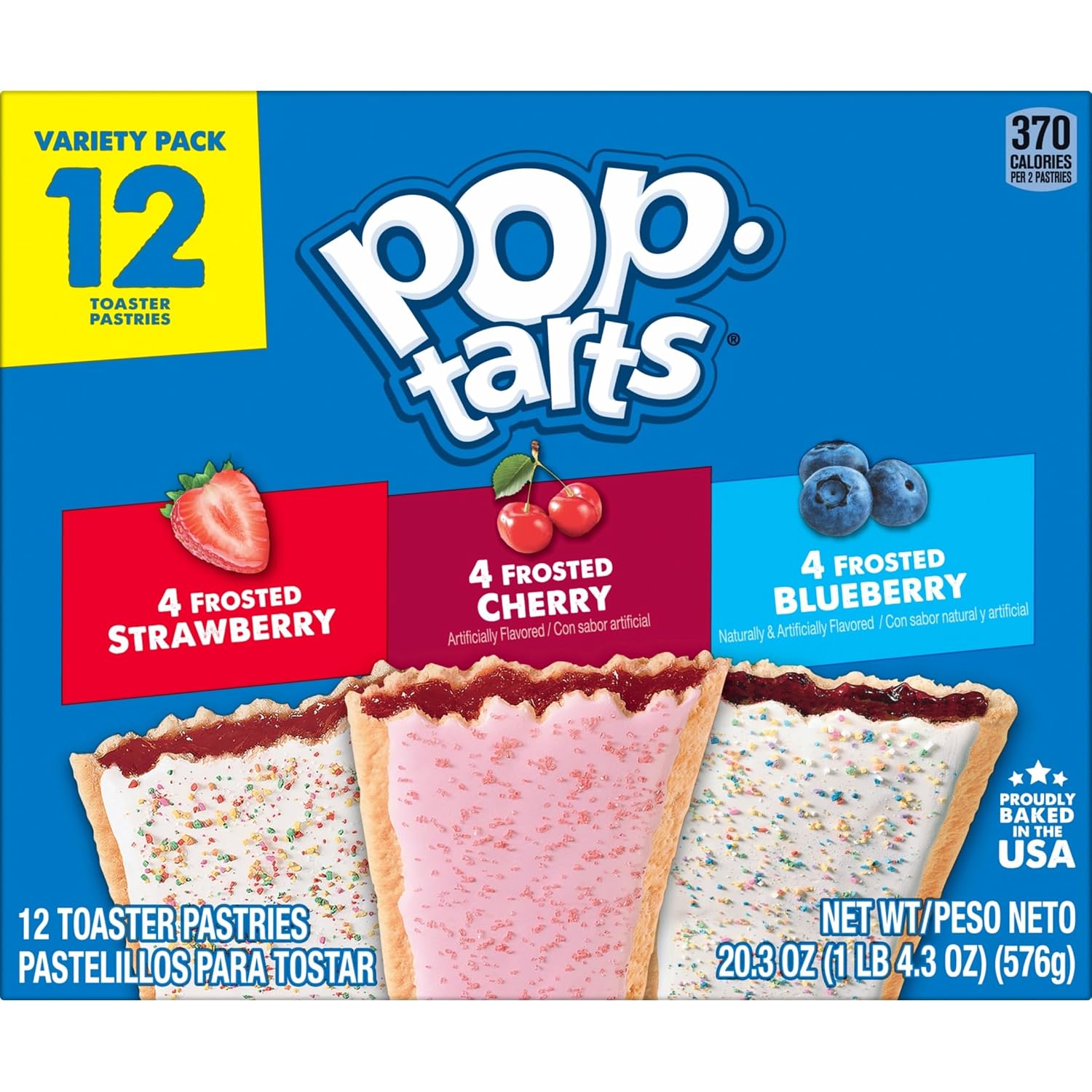 Pop-Tarts Toaster Pastries, Breakfast Foods, Kids Snacks, Value Pack, Fruit Lover's Variety Pack, 20.3oz Box (12 Pop-Tarts)