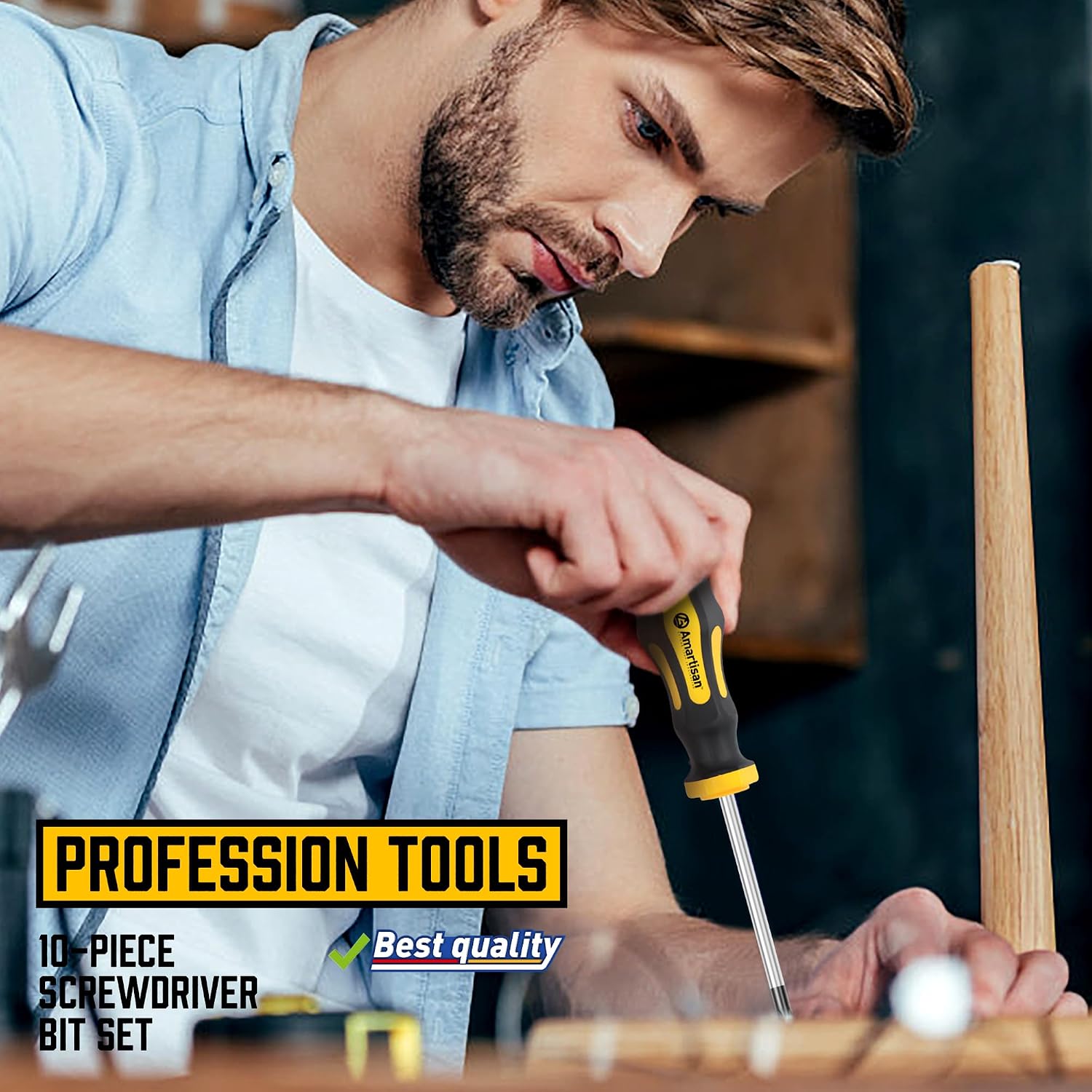 Amartisan 10-Piece Magnetic Screwdrivers Set, 5 Phillips and 5 Slotted Tips Professional Cushion Grip Screwdriver Set 2pcs Portable Multifunction Key Mini Screwdriver (Yellow)