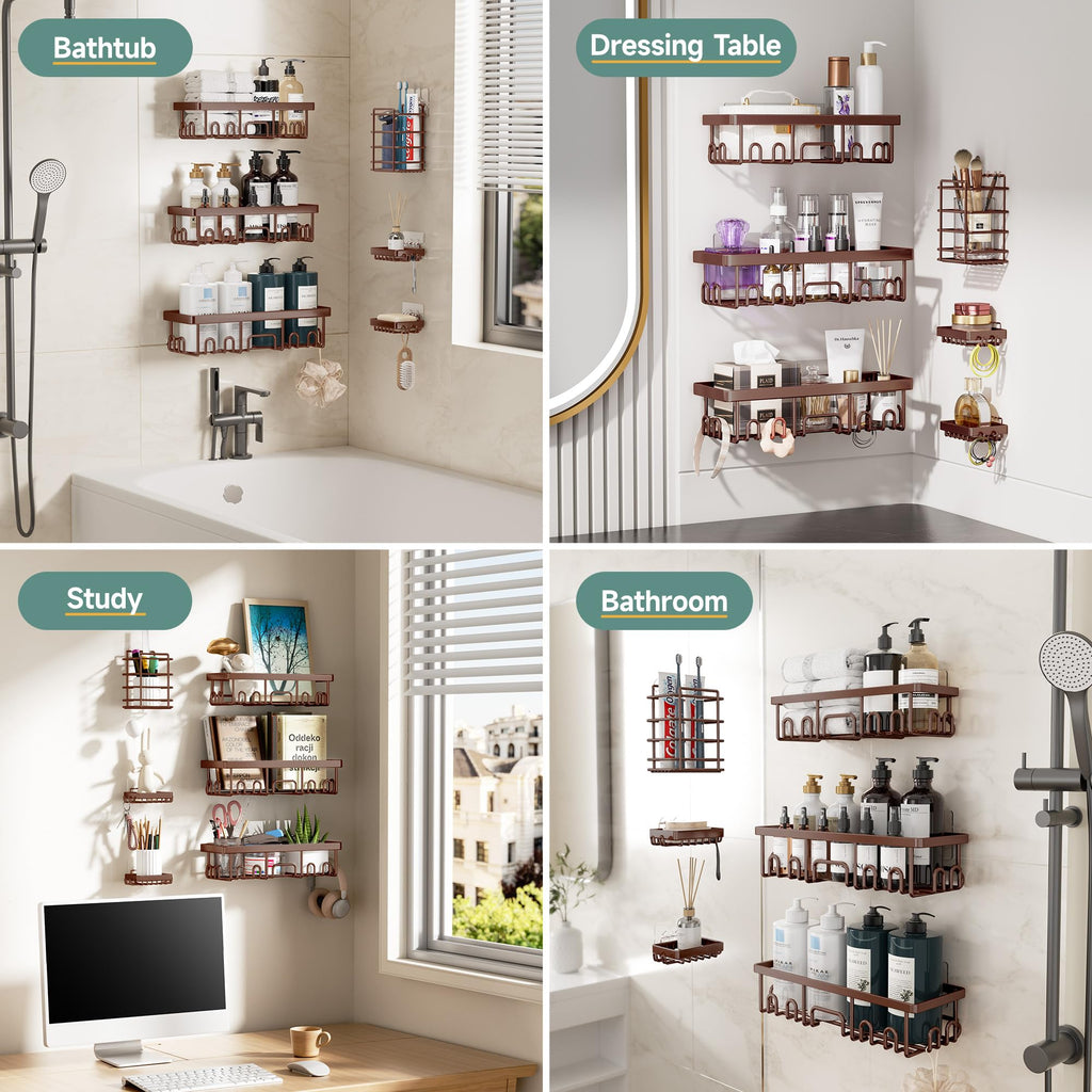 Veken Shower Caddy 6-Pack, Bathroom Organizers and Storage Shelves, Black