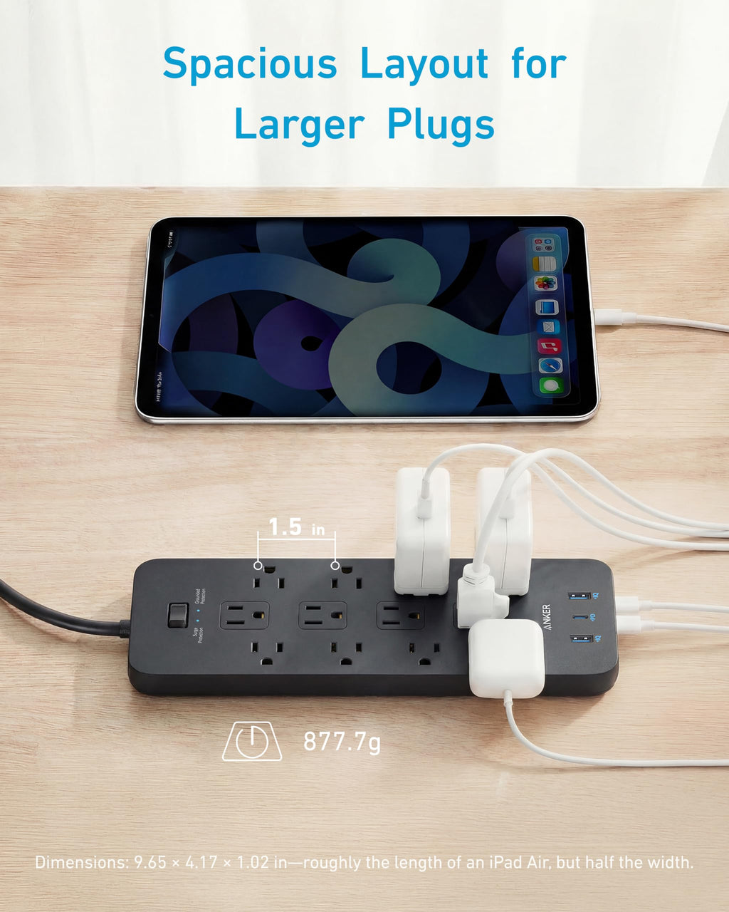 Anker Power Strip with 2100J Surge Protector, Outlet Extender, 20W, 12 AC