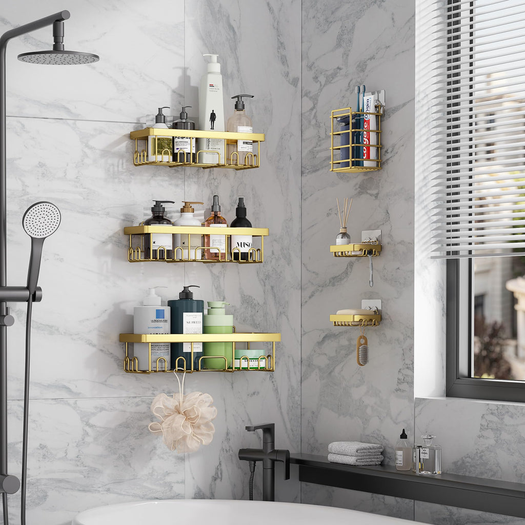 Veken Shower Caddy 6-Pack, Bathroom Organizers and Storage Shelves, Black