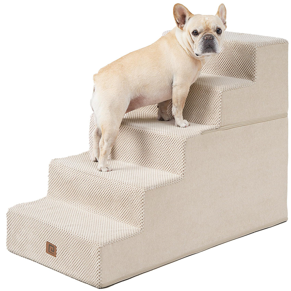 EHEYCIGA Dog Stairs for Bed 18" H, 4-Step Dog Steps for High Bed, Grey
