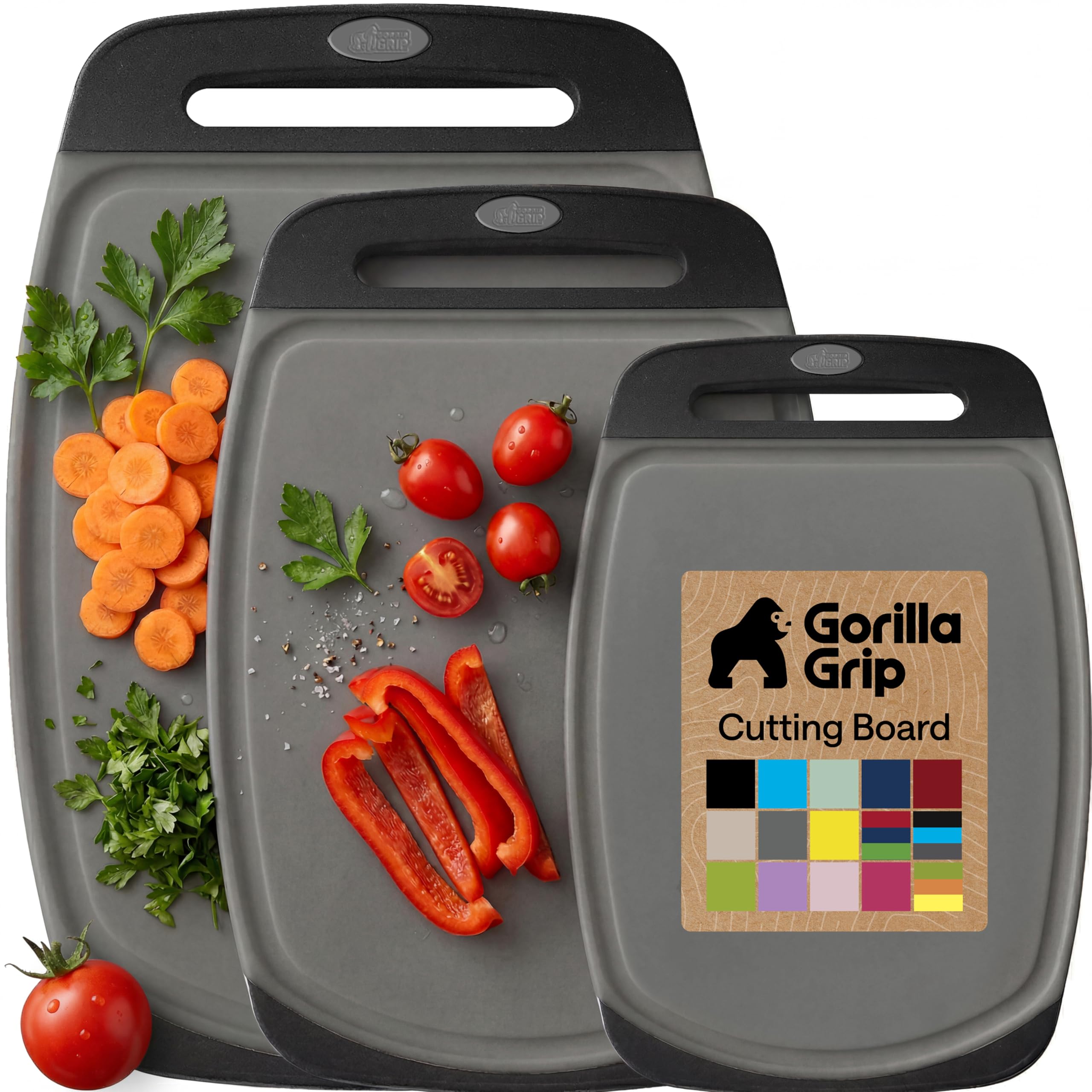 GORILLA GRIP BPA-Free Reversible Kitchen Cutting Board, Set of 3, Black