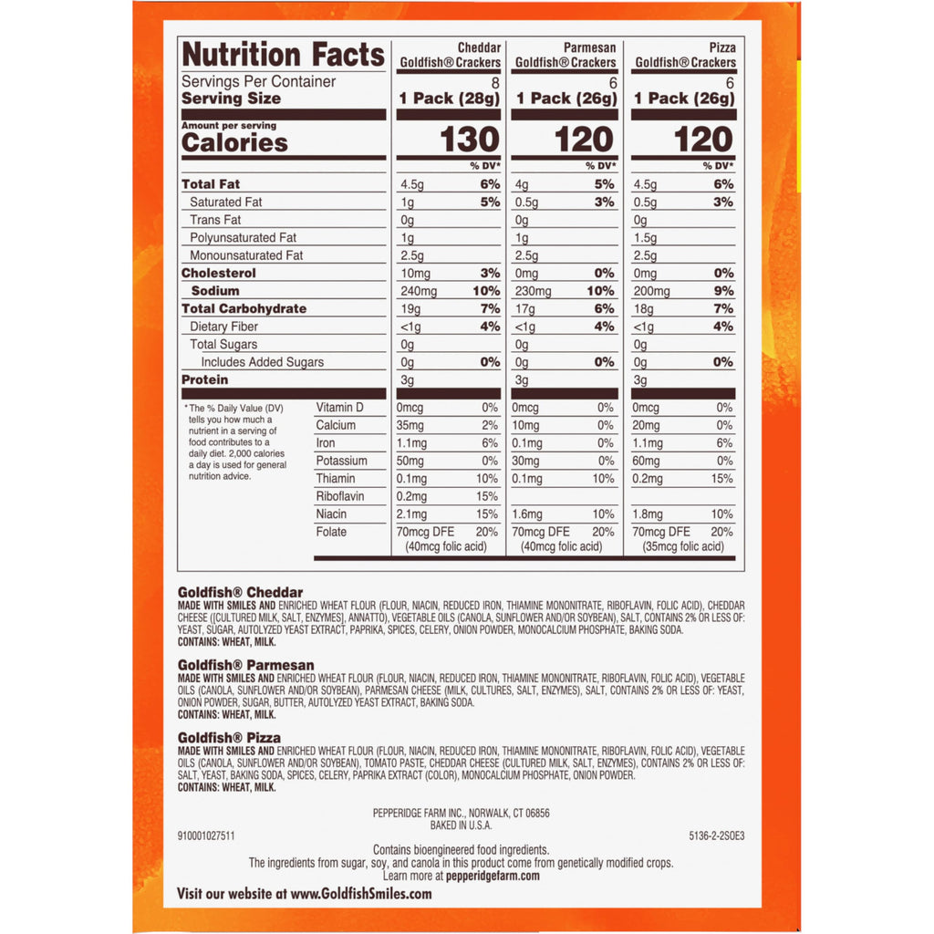 Goldfish Crackers Big Smiles Variety Pack with Cheddar, Colors, and Pretzels, Snack Packs, 30 Ct