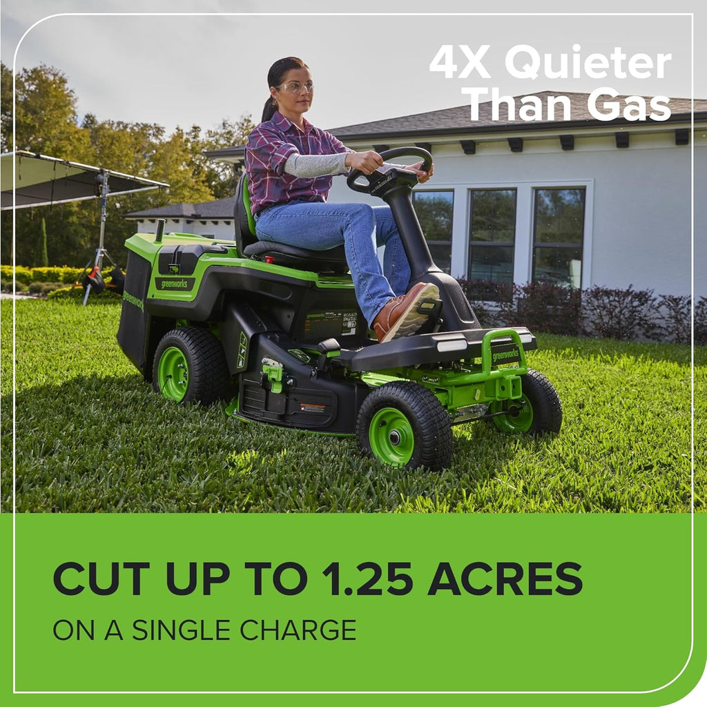 Greenworks 60V 30' Riding Lawn Mower (1.25 Acre, 16 HP Gas Equivalent, 6 MPH, Tow Up to 200 lbs.), (4) 8.0Ah Batteries (1,920 Wh Max) + Turbo Wall Charger