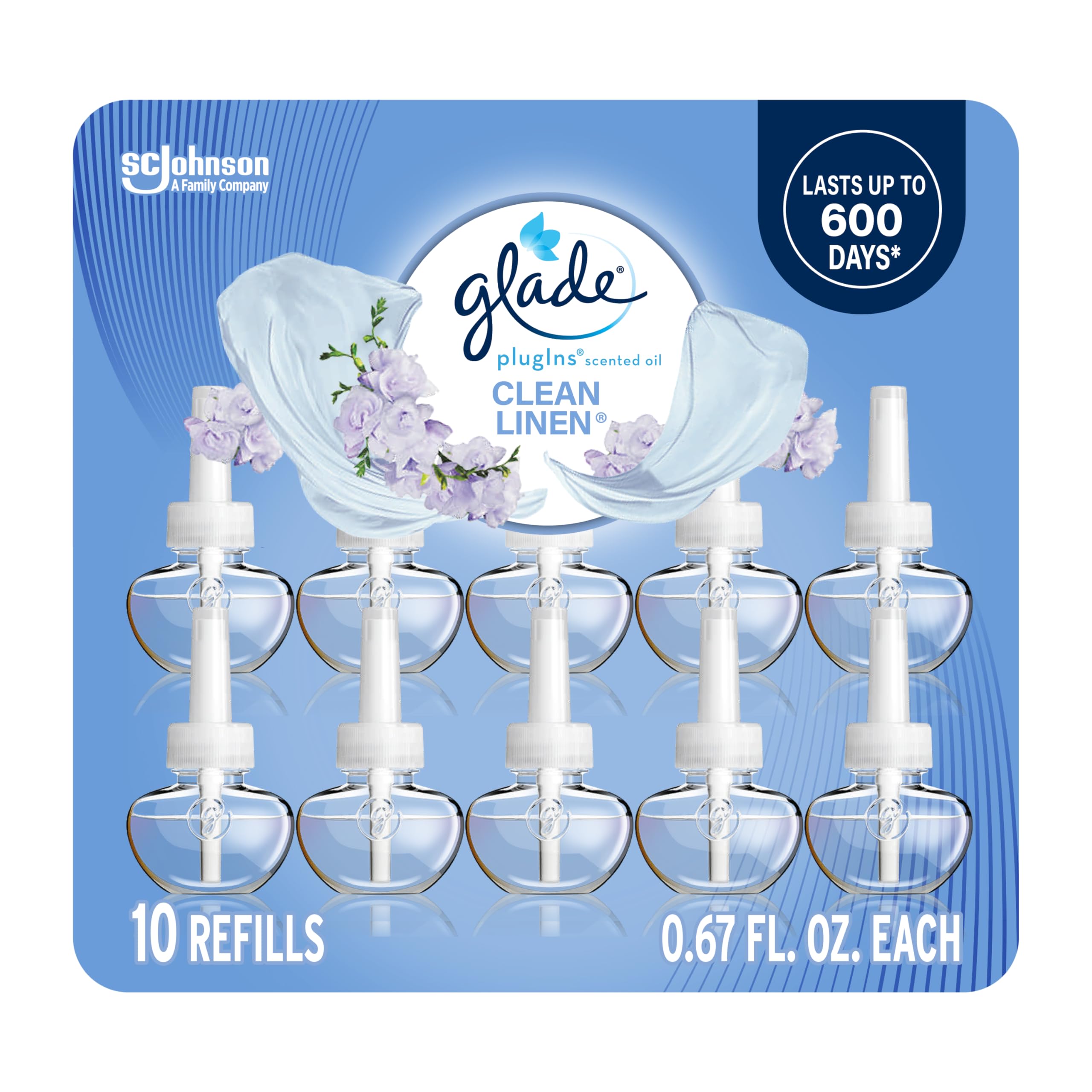 Glade PlugIns Refills Air Freshener, Scented and Essential Oils for Home and Bathroom, Cashmere Woods, 6.7 Fl Oz, 10 Count